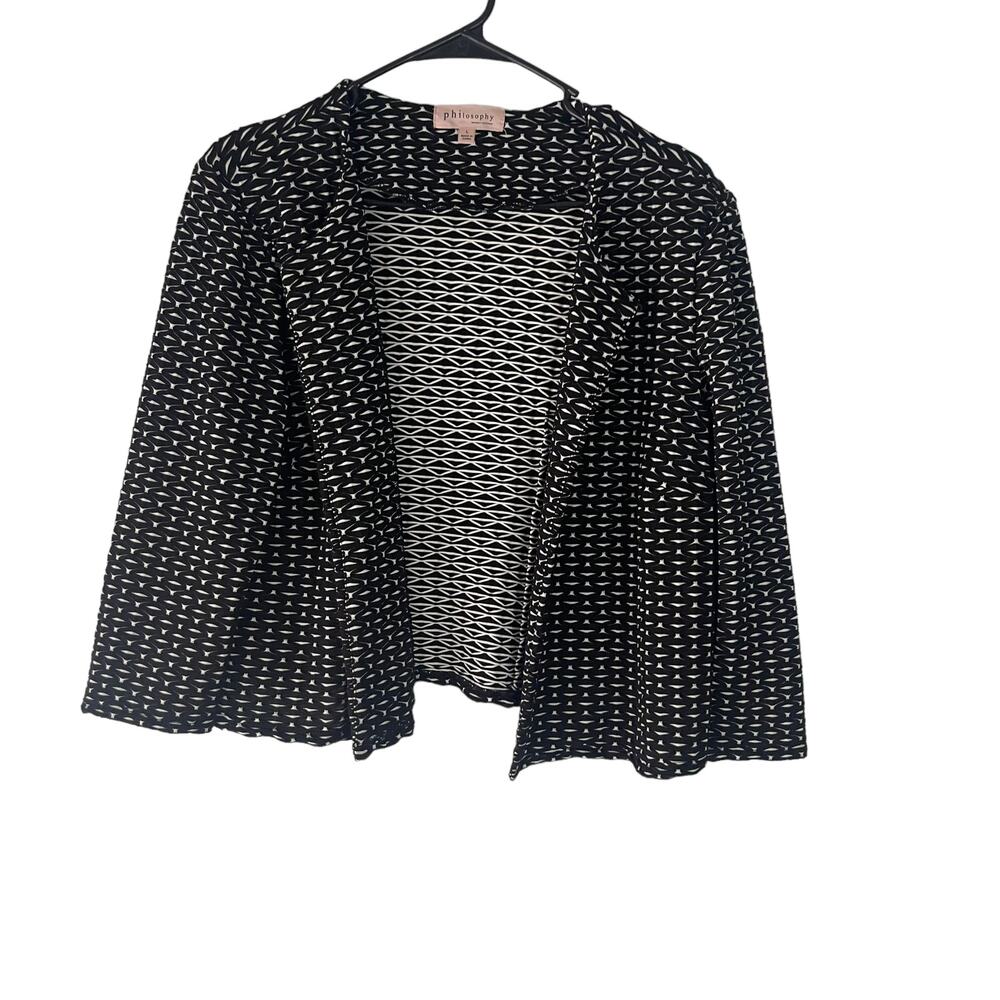 Philosophy Black‎ White Career Open Front Blazer Jacket Interview Outfit Women